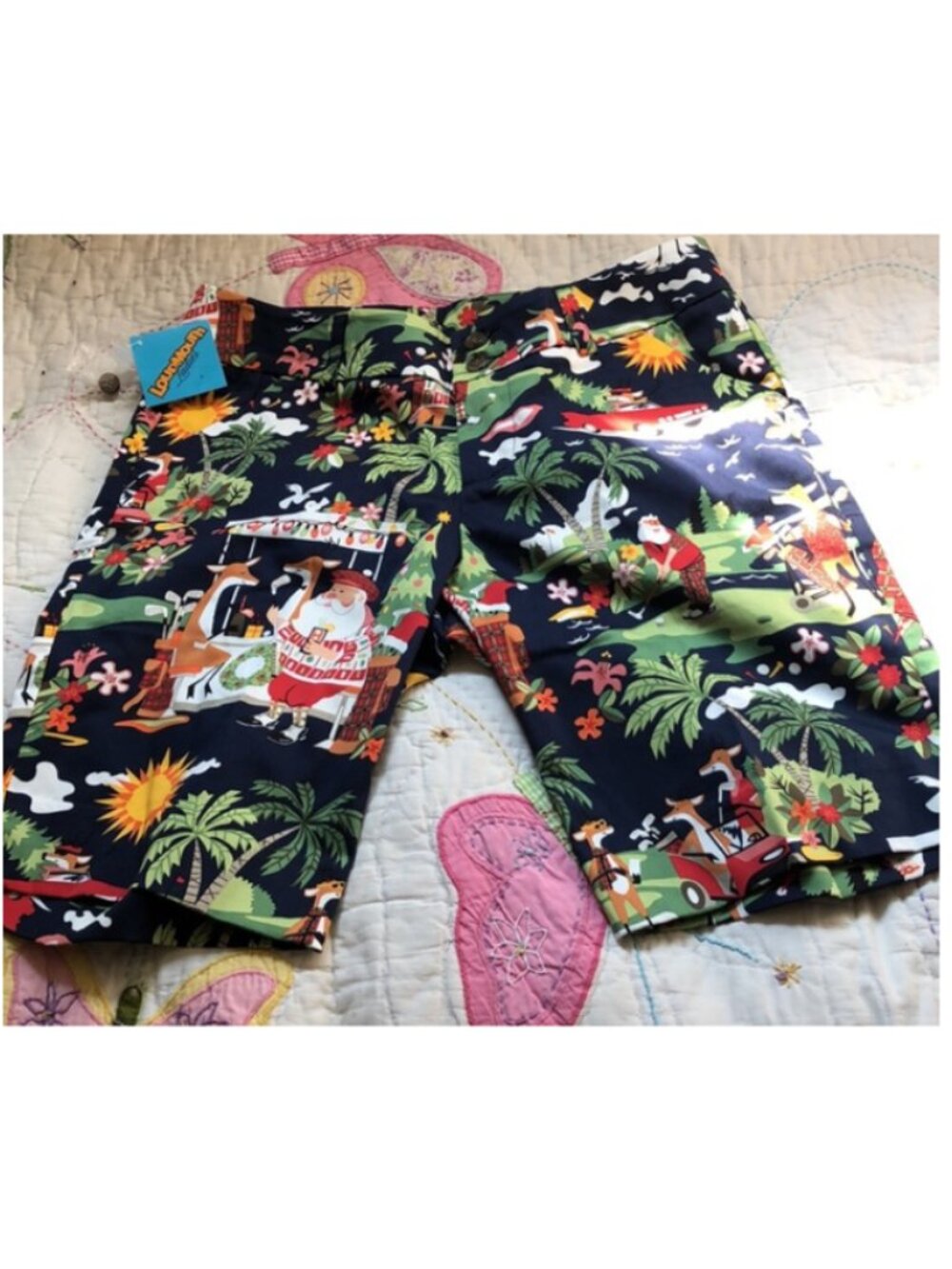 Loudmouth Golf NWT Women's Black Multi Golfin' Santa Bermuda Shorts, Size 0